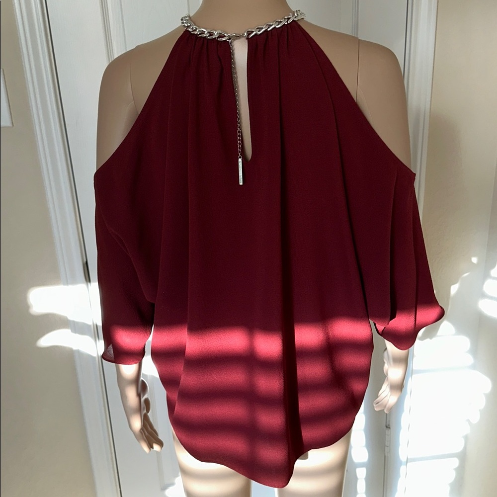 MICHAEL Michael Kors Burgundy Cold-Shoulder Halter Blouse - Picture 6 of 14